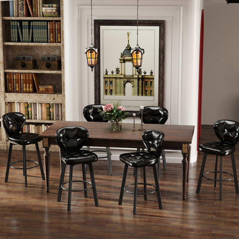 Black Swivel Bar Stool with Backrest and Footrest