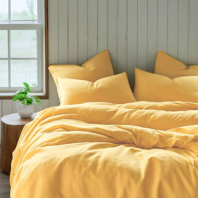 Polyester Machine Woven Sheet Set, King Sheet Set + Fitted Sheet + 2 Pillowcases, Sunny Yellow