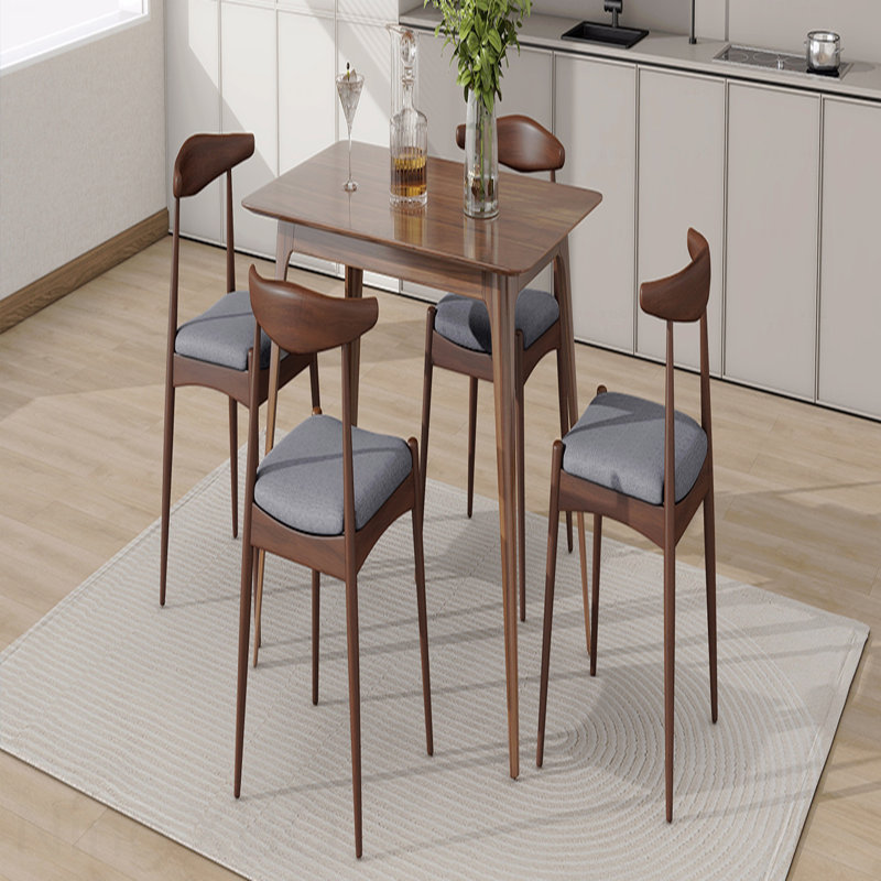 Ensemble de salle à manger rétro 5 pièces: table à structure en bois d'hévéa et 4 chaises, plateau en faux bois, Gris clair