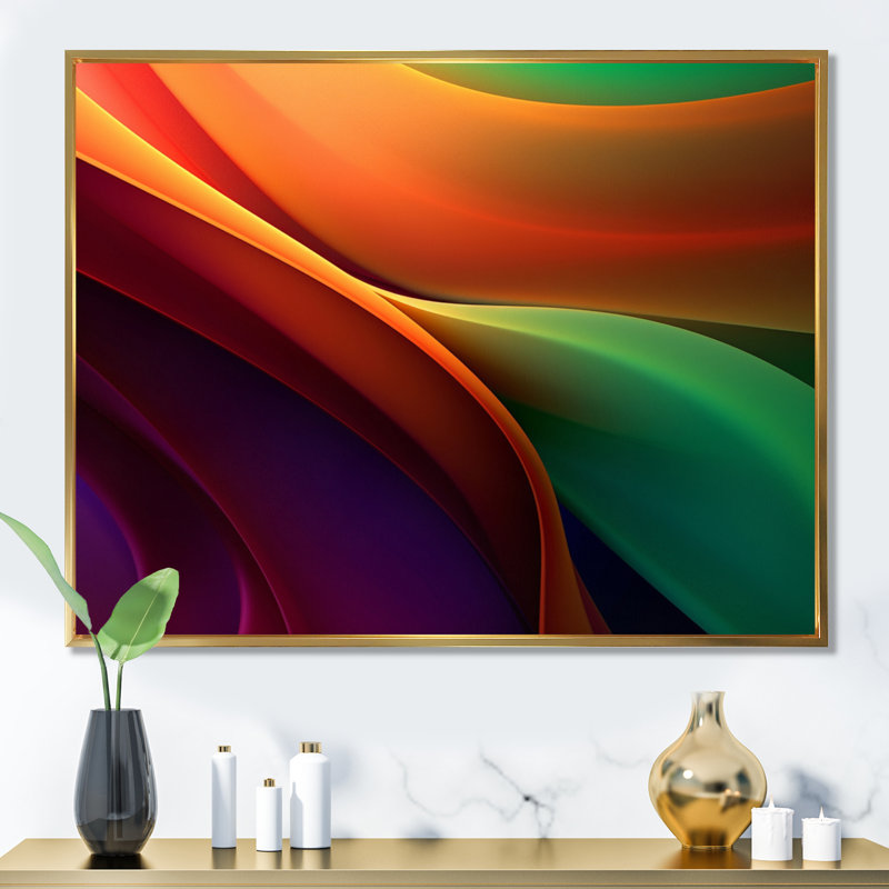 Spectres de courants orange et vert sur toile, H 12 po x l 20 po x P 1 po, Cadre flottant doré