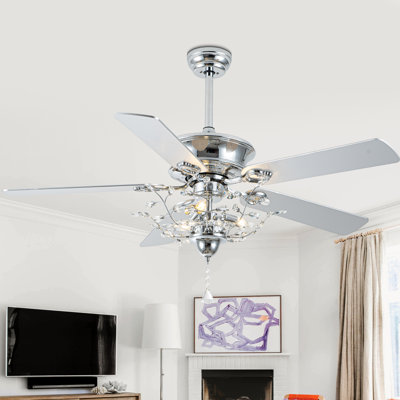Engebretson 52" Modern Luxury Crystal Ceiling Fan with Lights and Remote, DC Motor Reversible Chandelier Ceiling Fan for Large Room