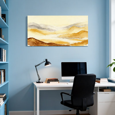 Paysage et nature, montagnes dorées, art aquarelle