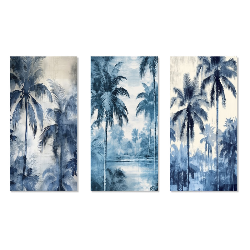 Ensemble de 3 reproductions d'art en métal Vintage Palm Trees Shadows - Palmiers et palmiers, H 28 po x l 36 po