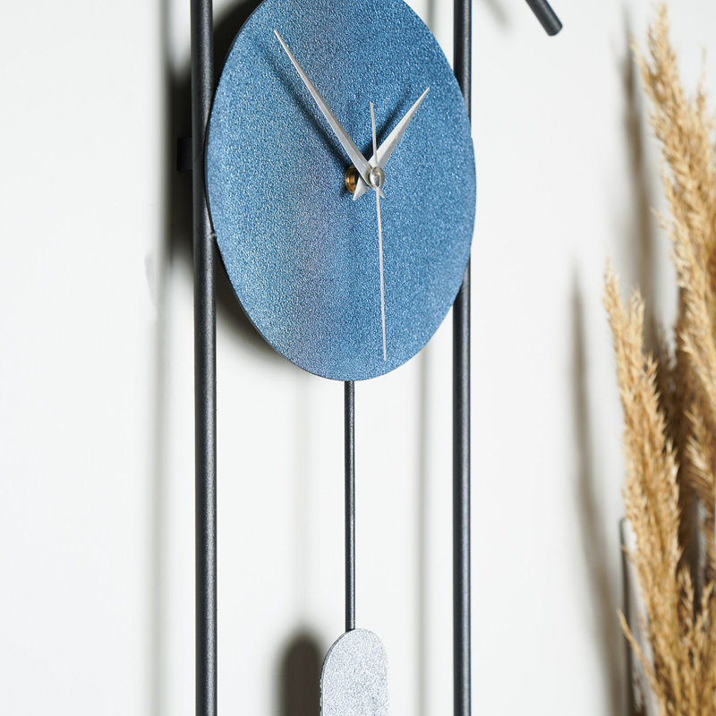 Hand-Painted Decorative Metal Wall Clock, 29.5 in Diameter x 11.8 in | 100% Metal, 1.5 mm Thickness | Silent Mechanism, Blue & Grey Color | Stylish Home Decor for Living Room, Bedroom & Office Spaces