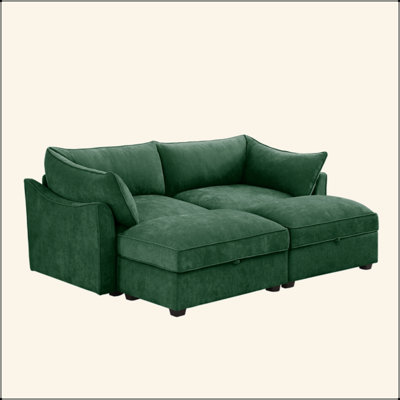 2 Seater Sofa With Footrest , 2-Seat Sofa With 2 Movable Ottoman,  Pull Out Storage Drawer Under Each Seat,Chenille