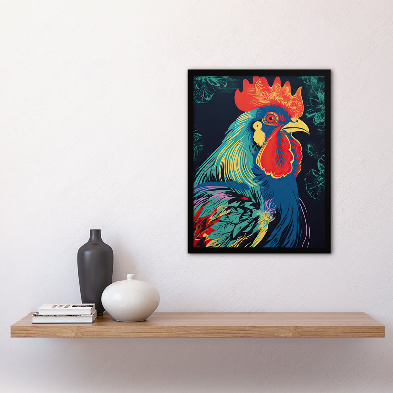 Hoch Rooster Hen Cock Chicken Work Blue Red Vibrant Bold - Single Picture Frame Print