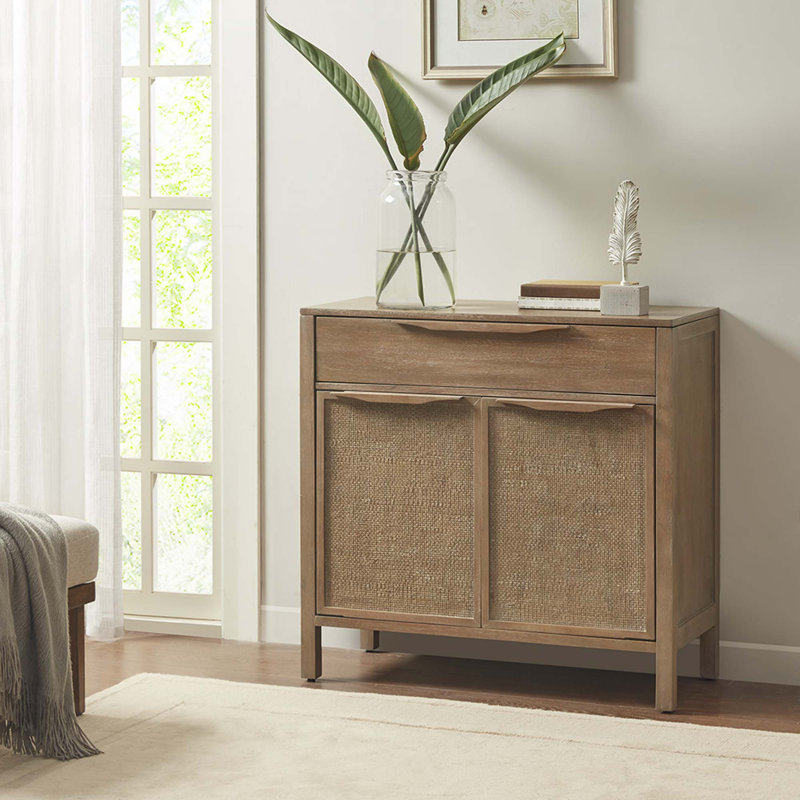 Natural Reclaimed Wood and Cane Webbing Accent Cabinet