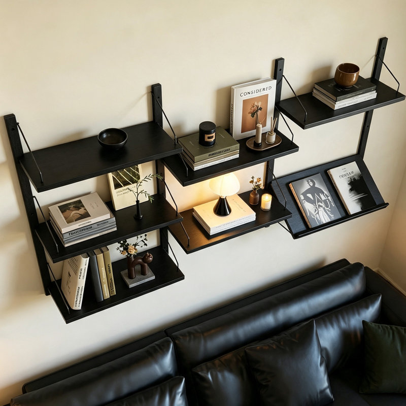 3 tablettes murales en bois massif, présentoir à décor moderne pour chambre à coucher, salle de bain, cuisine, salon