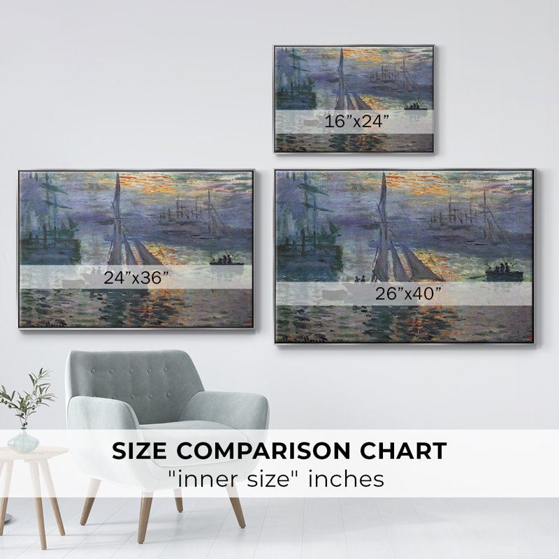 «Sunrise At Sea», reproduction d'art encadrée sur toile par Claude Monet, H 17 po x l 25 po x P 2 po