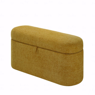 1-Piece Stylish Functional Storage Bench Spacious Hidden Compartment Cushioned Seat Sturdy Wooden Frame Fabric Upholstery Bedroom Entryway Living Spaces Gold Tweed