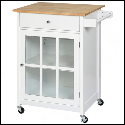 Chariot pour îlot de cuisine 27 "avec tiroir et porte vitrée, chariot de cuisine avec tablette réglable et porte-serviettes, blanc