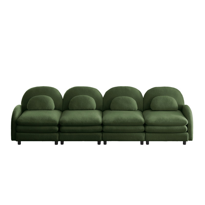 Canapé en forme de nuage, dossier incurvé et accoudoirs avec coussins lombaires courbés, canapé modulaire modulaire, 4, Vert