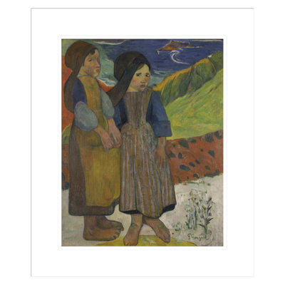 «Deux filles bretonnes au bord de la mer» par Paul Gauguin - Estampe numérique encadrée
