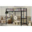 Black double metal loft bed with desk and shelf-121069840