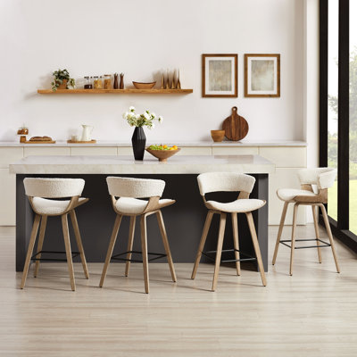 26.97" Boucle Upholstered Counter Stool With Wood Frame (Set of 4)