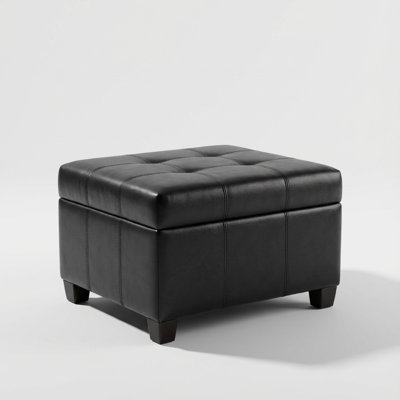Faux Leather Square Storage Ottoman with Tapered Wood Legs, Large Capacity Footrest and Coffee Table Alternative by Latitude Run