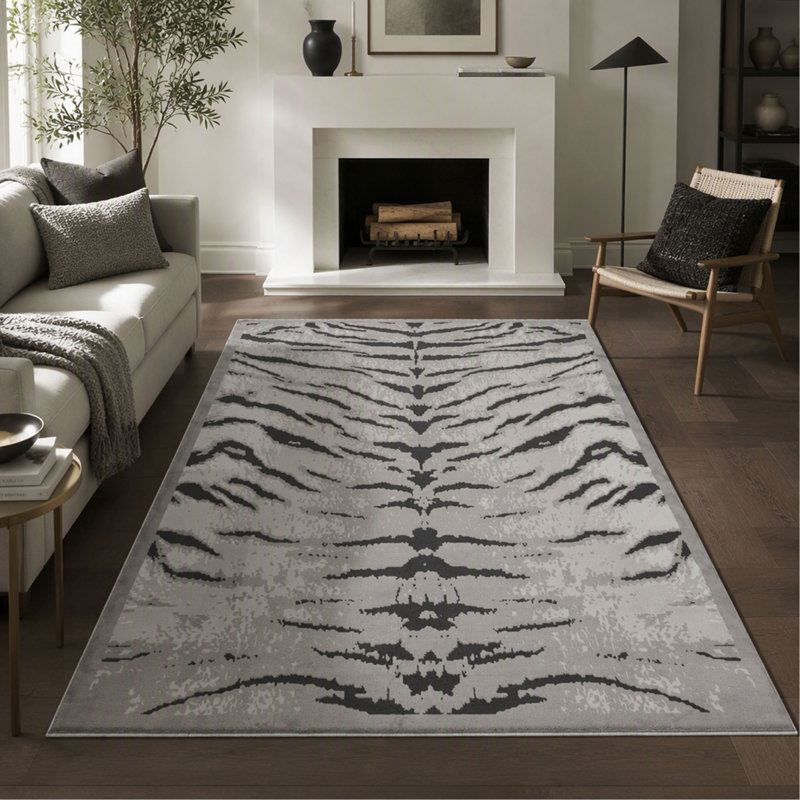 Tapis Hide avec construction durable, finition grise, style traditionnel pour le salon, la chambre à coucher et la salle à manger