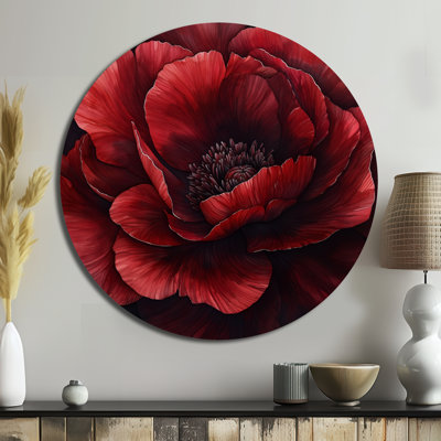Pivoine bourgogne en couche de grâce I - coquelicots décoratifs ronds en métal