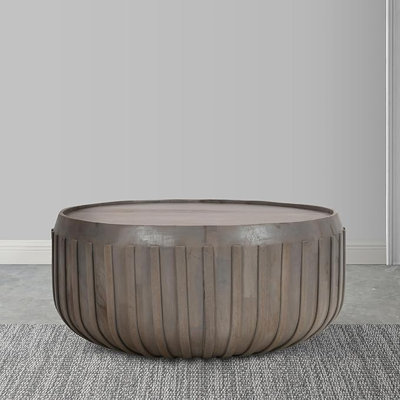  Table basse Alisha en forme de tambour en bois de manguier gris