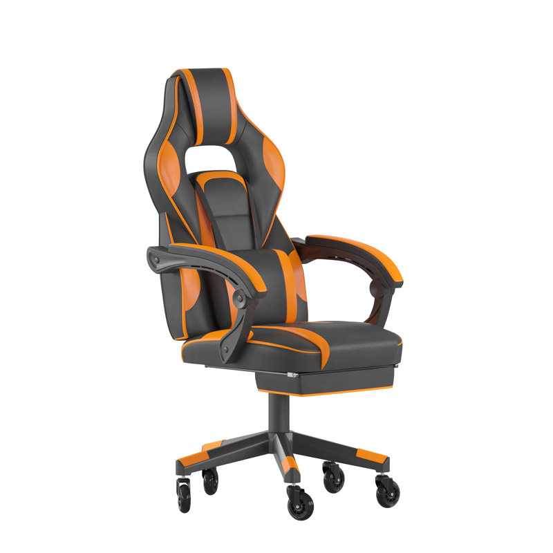 Fauteuil de jeu avec roulettes et accoudoirs inclinables Kaysten Office, Noir / Orange