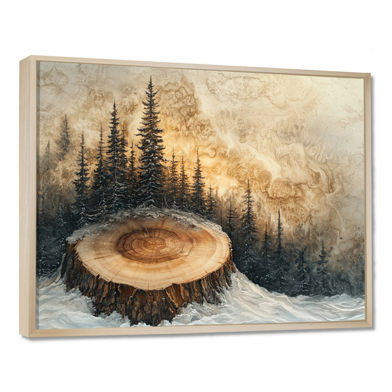 «Pittston Sunrise Pine Tree on Wooden Tree Slide I - Forest Large», art mural, H 24 po x l 32 po, Crème, crème