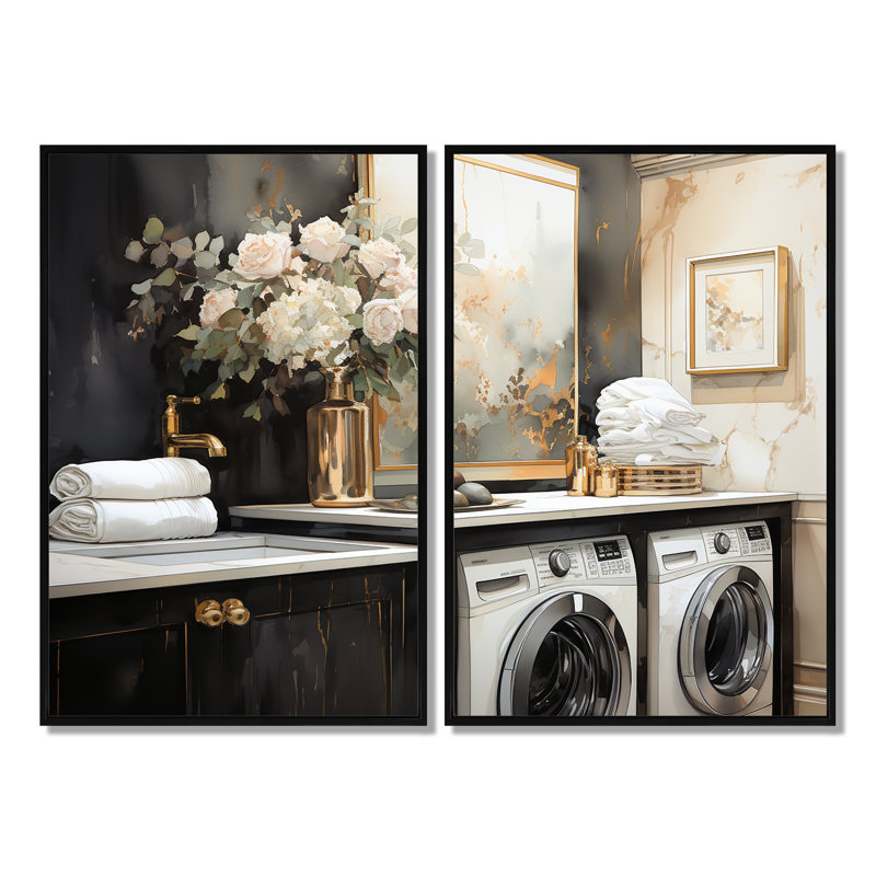 Blanchisserie Art déco II, Black, 36" H x 48" W, Impression encadrée flottante