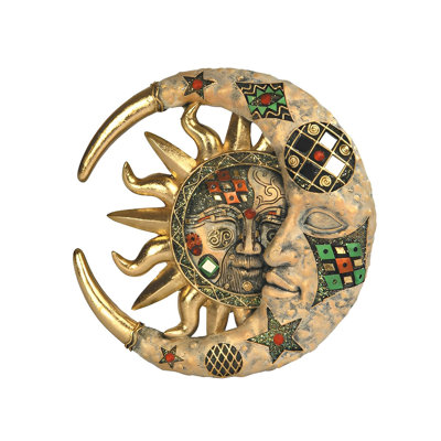 8"H Mosaic Celestial Gold Crescent Moon and Sun Wall Plaque Decor