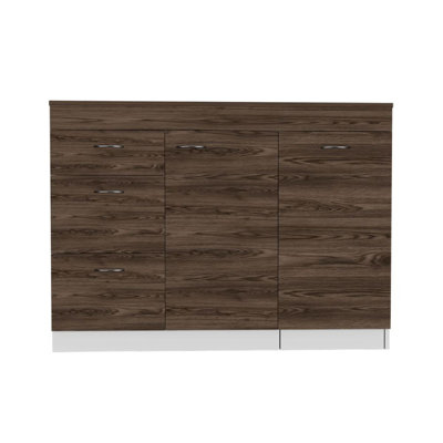 Laurel 3-Drawer L-Shaped Convertible Kitchen Island White And Dark Walnut