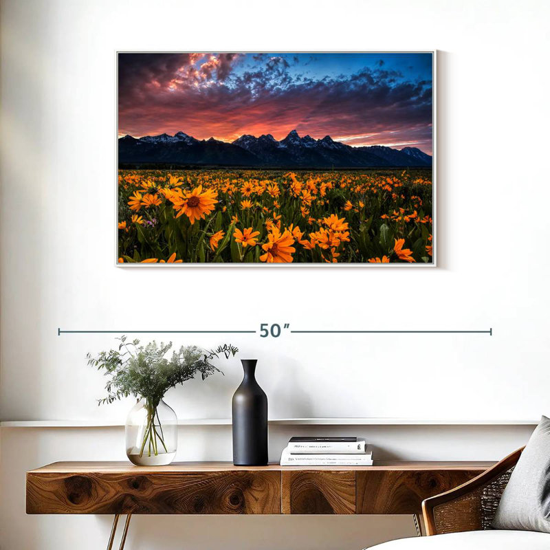 Grand Teton Wildflowers, Cadre flottant blanc, 37 po x 25 po