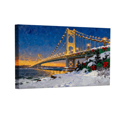 «Christmas Christmas Bridge Snowy Night Lights Winter Scene», ensemble de 3 impressions d'art sur toile