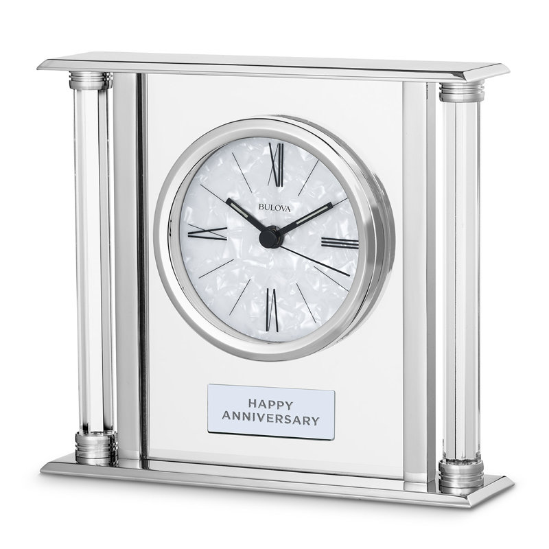 Pearl Modern & Contemporary Roman Numeral Metal Quartz Movement / Crystal Tabletop Clock in Silver
