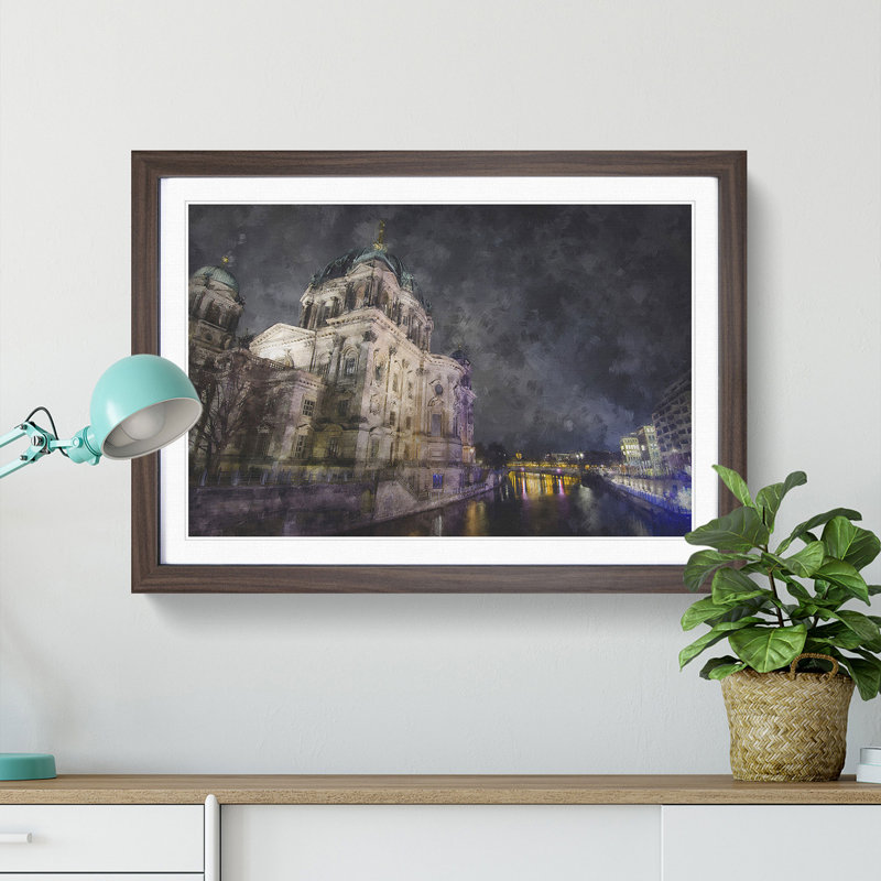 Berlin Cathedral In Germany Painting - Single Picture Frame Print on MDF, 45cm H x 33cm W x 2cm D, Walnut