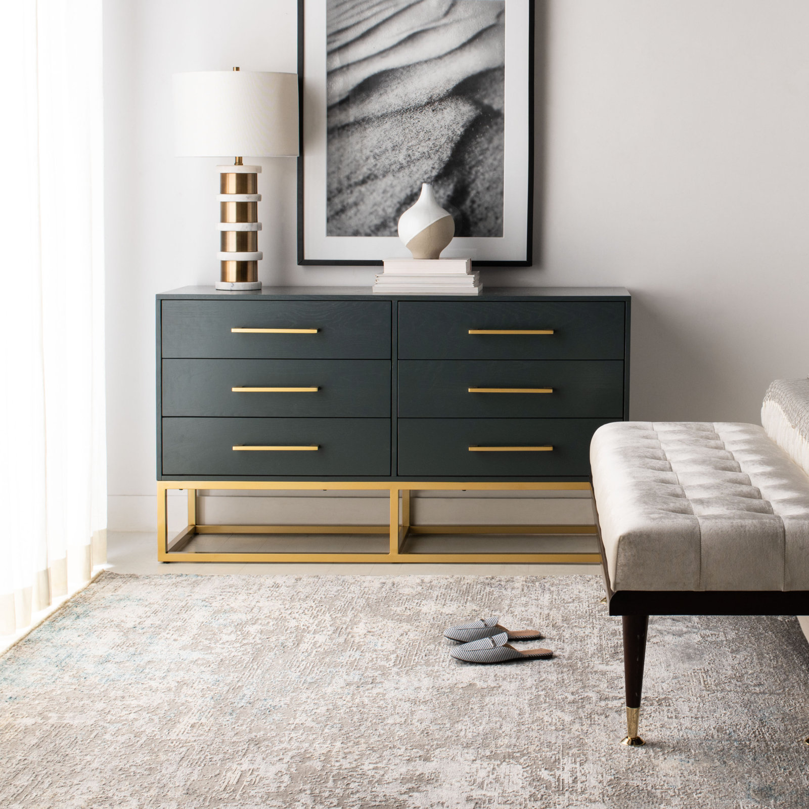 Sheldon 6 - Drawer Double Dresser, Gold/Teal