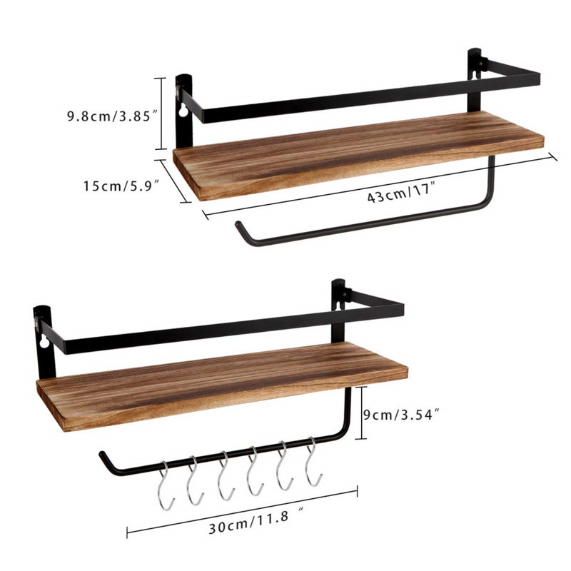 Set Of 2 Wall Mounted Floating Shelves, Rustic Wood For Living Room Bedroom Bathroom