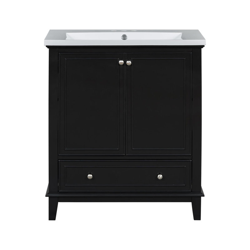 Meuble-lavabo 30 po avec lavabo en céramique, Noir / Argenté