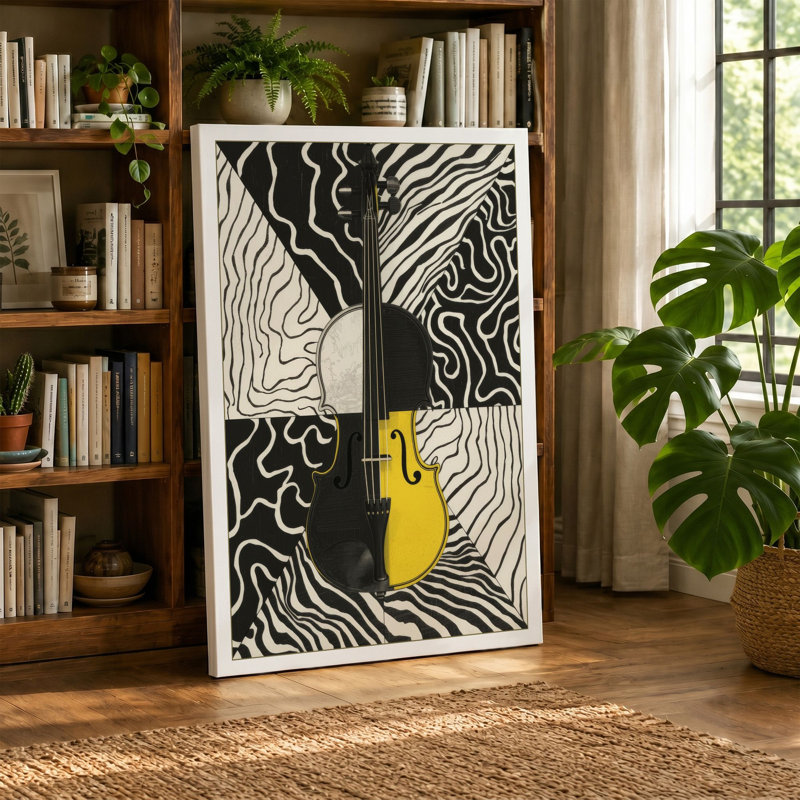 Yellow Cat in Symmetry Modern - Wrapped Canvas, 30x20 - 76.2 x 50.8 cm, Taupe Border