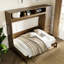 Lit en bois antique avec garde-robe, 3 tiroirs et tablettes ouvertes - garde-robe pleine grandeur optimisée
