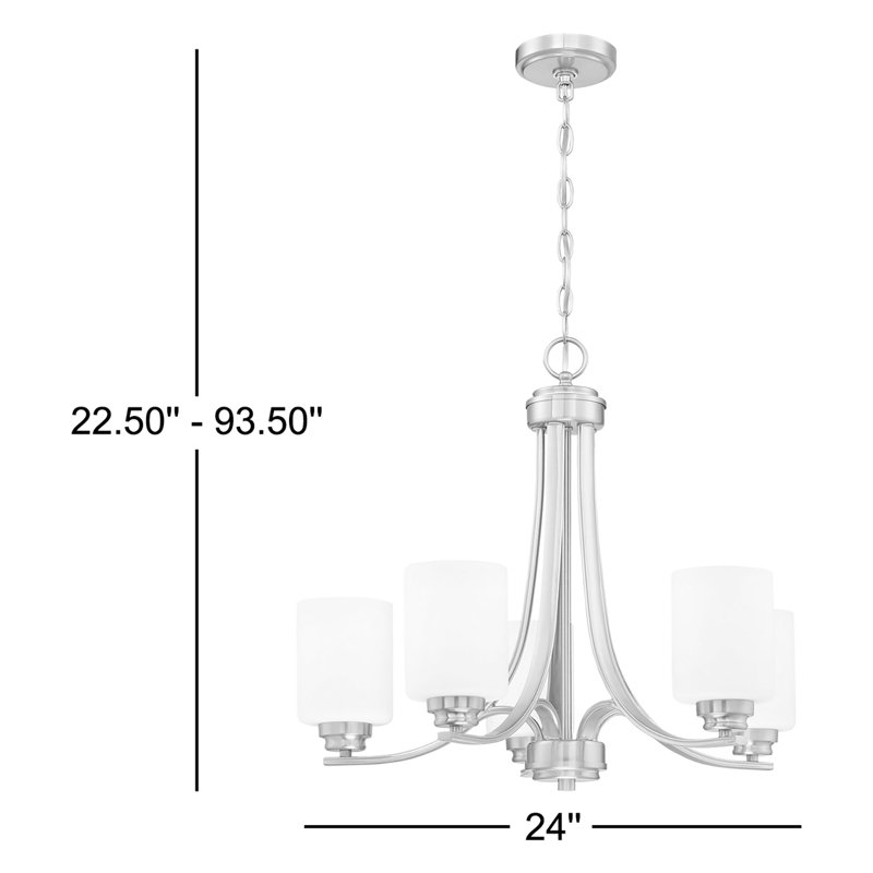 5 - Light Dimmable Empire Chandelier, Brushed Polished Nickel, Clear Seeded