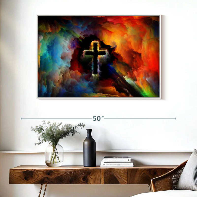 Croix colorée, Cadre flottant blanc, 40 po x 27 po