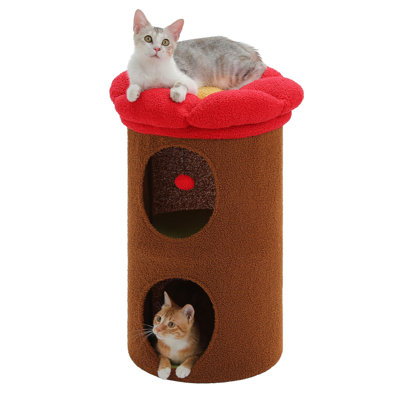 Flower Cat Tree with Cozy Condo, Dangling Ball, Top Perch,Cute Cat House for Multi-Cat Families