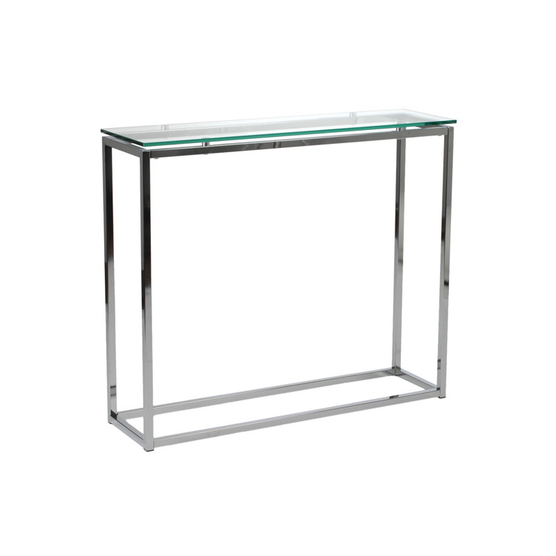 Shreya Glass Top Console Table, 30.32" H x 35.83" W x 9.85" D, Black/Black