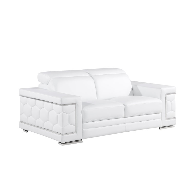Causeuse en cuir véritable Charliee, Blanc