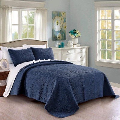 Quilt Set Full/Queen Size - Oversized Bedspread - Soft Microfiber Lightweight Coverlet For All Season - 3 Piece Includes 1 Quilt And 2 Shams, Geometric Pattern