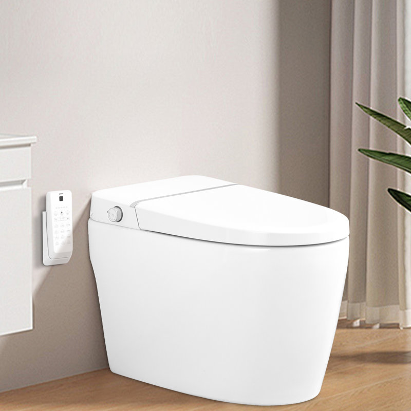 Ceramic Smart Toilet Bidet With Foot Sensor, Heated Seat, Night , Nozzle Self, Silent Slow Down, Soft Close Sensor Flip Self-Cleaning Nozzle, Off Flush,