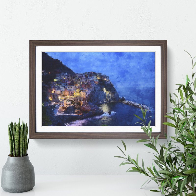 Cinque Terre in Italy Vol.2 - Picture Frame Graphic Art, Walnut Framed, 27cm H x 36cm W x 2cm D