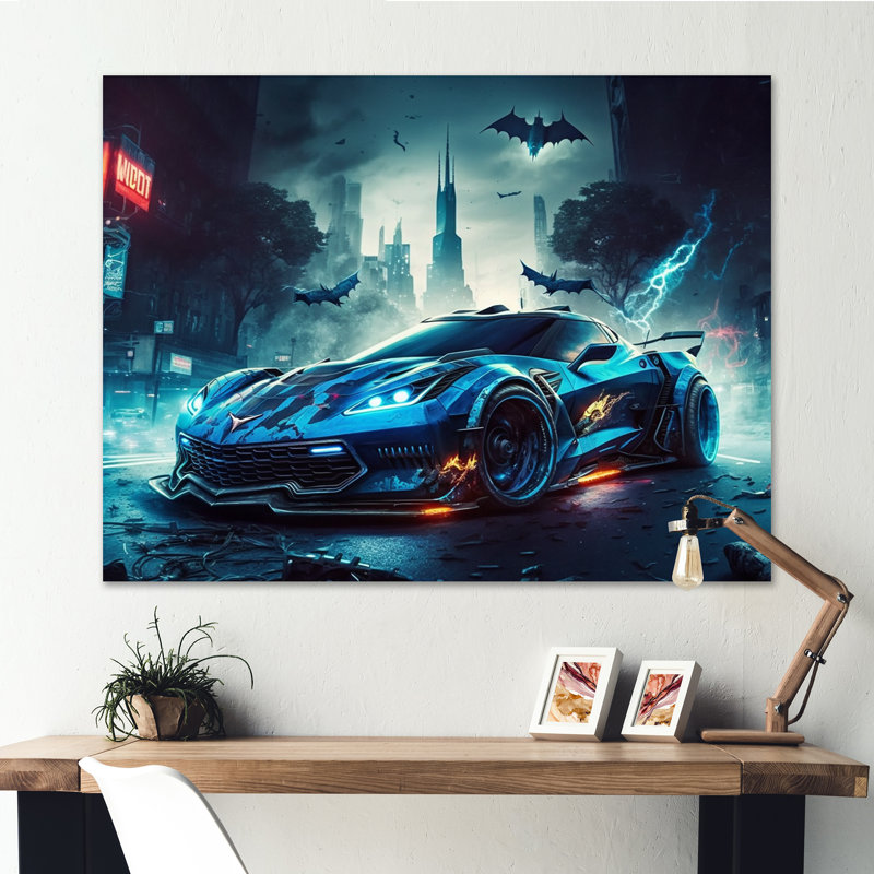 «Blue Car Exotic Car» bleu et noir - Impressions sur toile, H 12 po x l 20 po x P 1 po