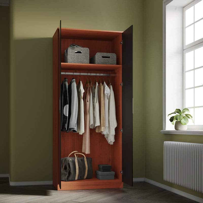 Shelissa 2 Door Manufactured Wood Wardrobe, Walnut/Black