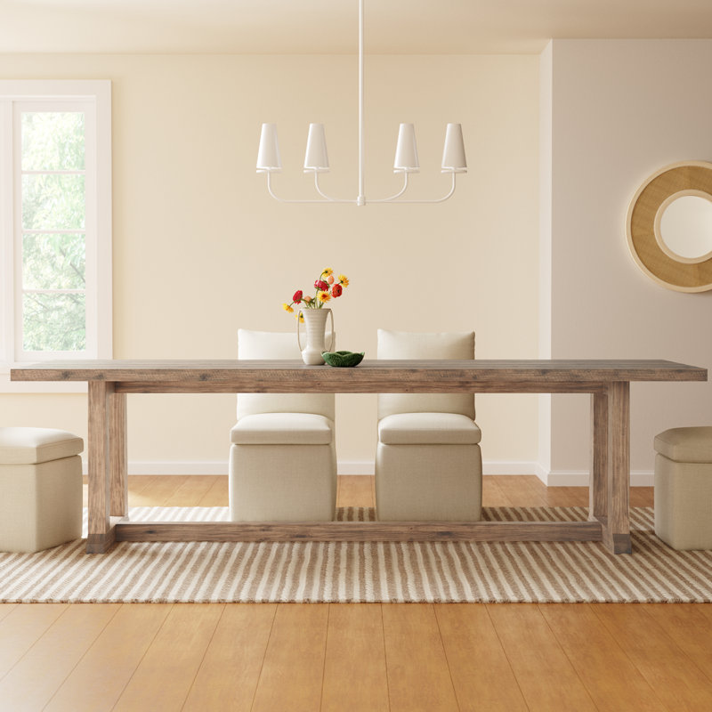 Daila Pine Solid Wood Dining Table, Waxed Pine, 30" H x 39.25" W x 110" L