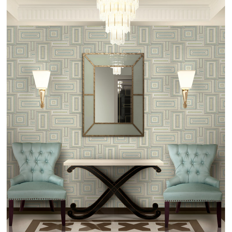 Rouleau de papier peint L 32,81 pi x l 20,5 po Lou Squares Blocks, Turquoise / menthe / brun clair