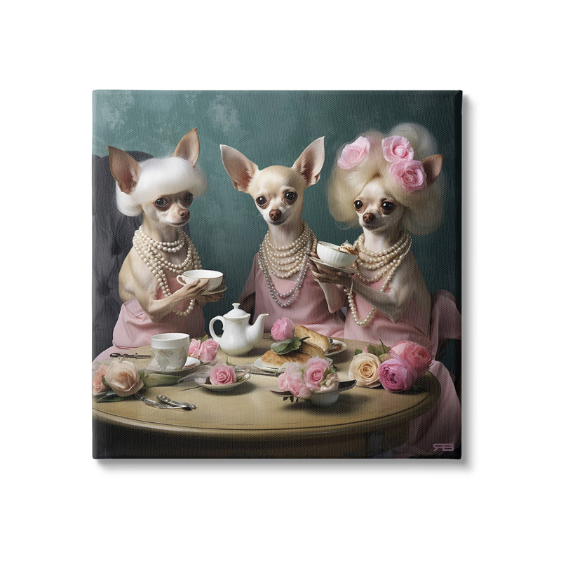 "Chihuahua Tea Party" par RB sur toile, H 36 po x l 36 po
